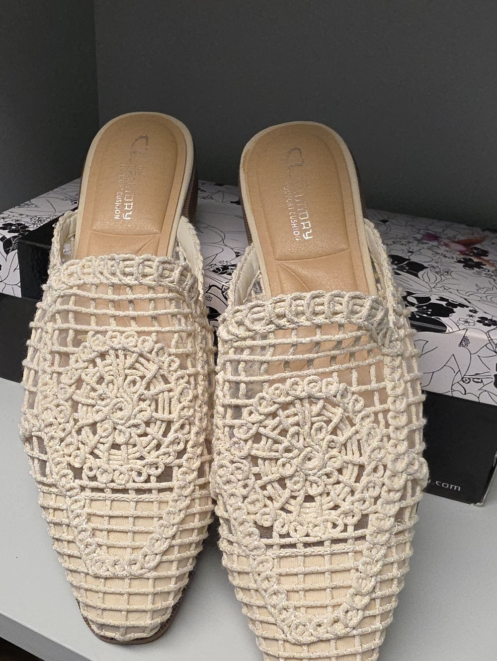 Chinese Laundry Cream Crochet Slip-On Mules